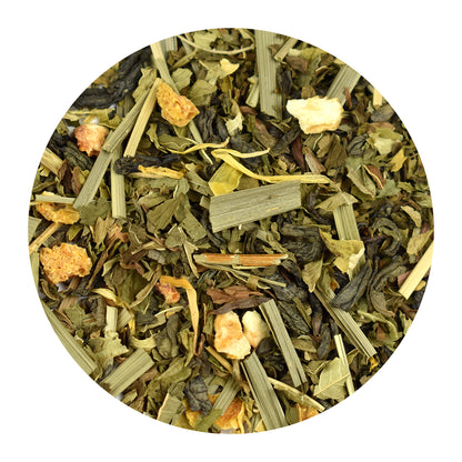 Organic Citrus Mint Green Loose Leaf Tea on a white background