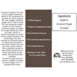 Organic Coconut Sugar Crystals Label - Back