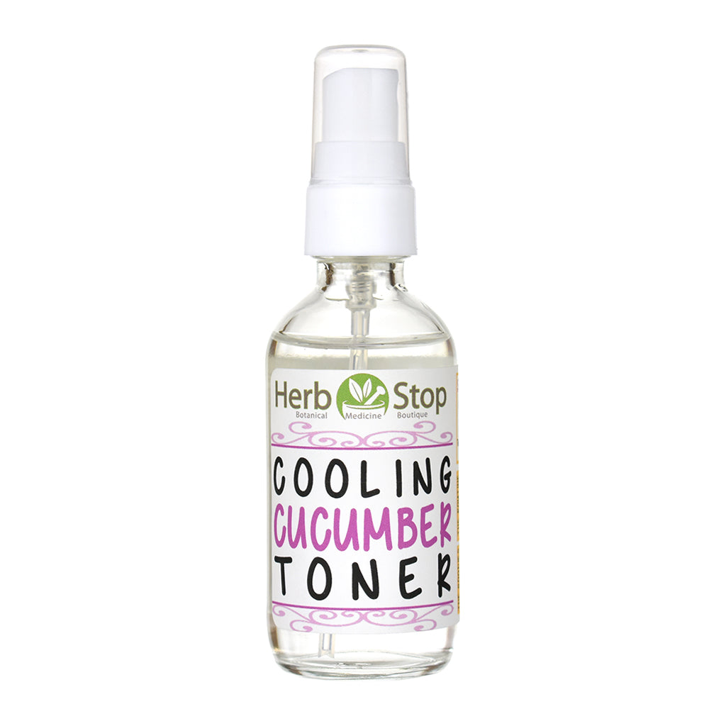 Bottle of Herb Stop Cooling Cucumber Toner on a white background