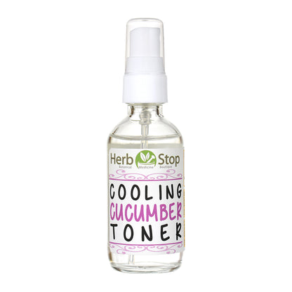 Bottle of Herb Stop Cooling Cucumber Toner on a white background