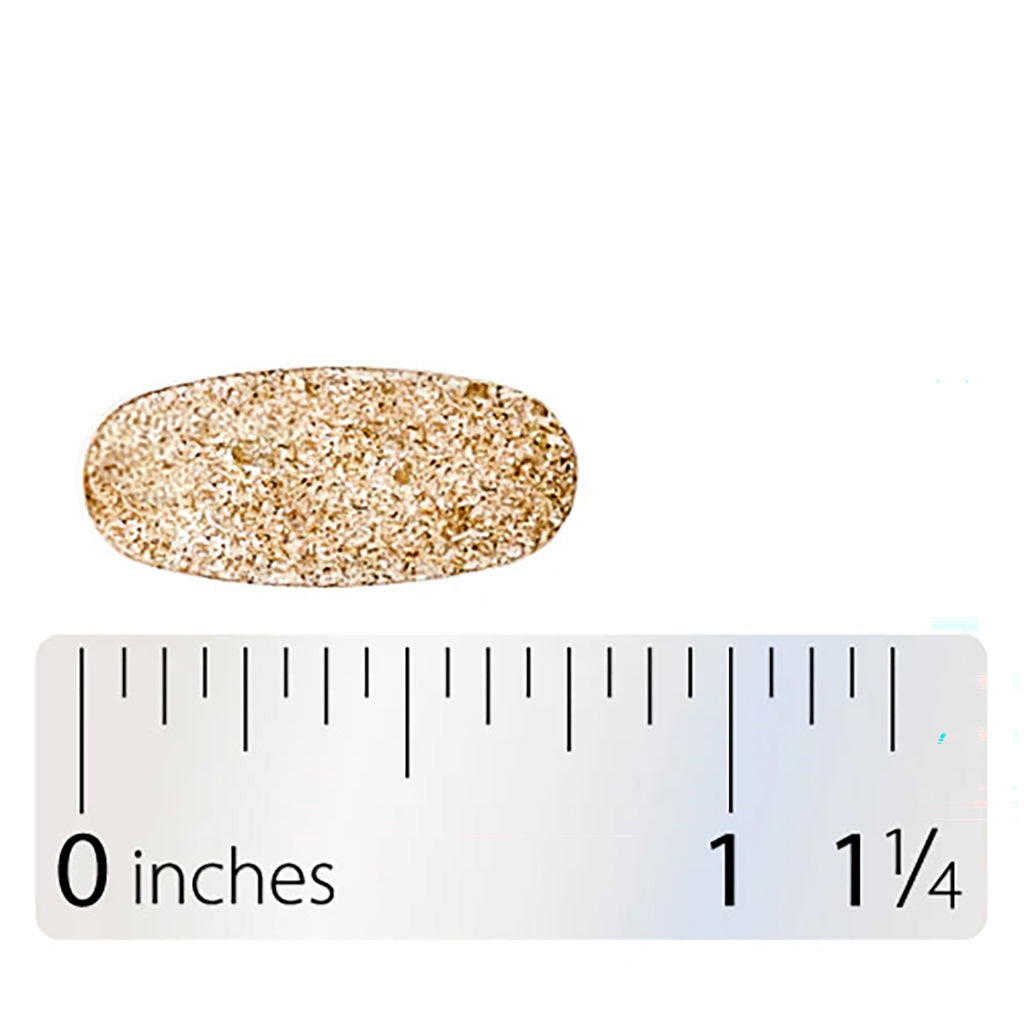Cortisol Manager pill next to a ruler on a white background