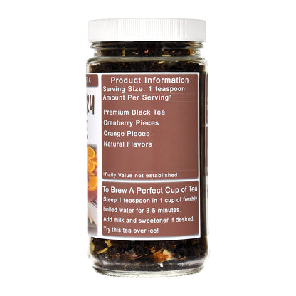 Cranberry Orange Black Tea jar with label on a white background