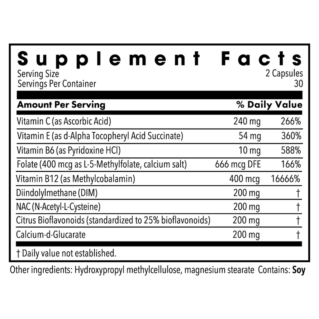 Dim Complex supplement facts label with various vitamins and nutrients listed on a white background