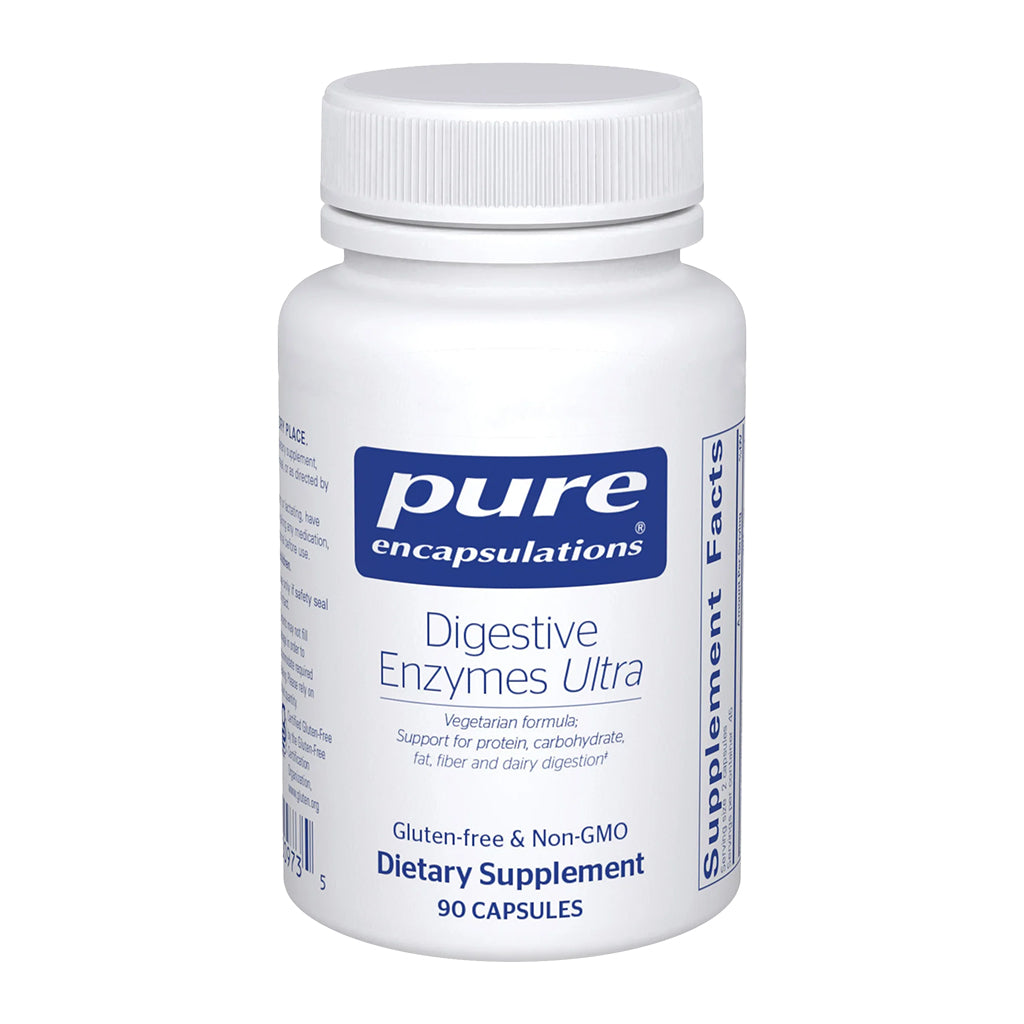 Bottle of Pure Encapsulations Digestive Enzymes Ultra supplement on a white background