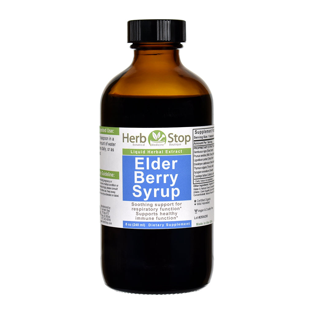 Herb Stop Elder Berry Syrup bottle on a white background