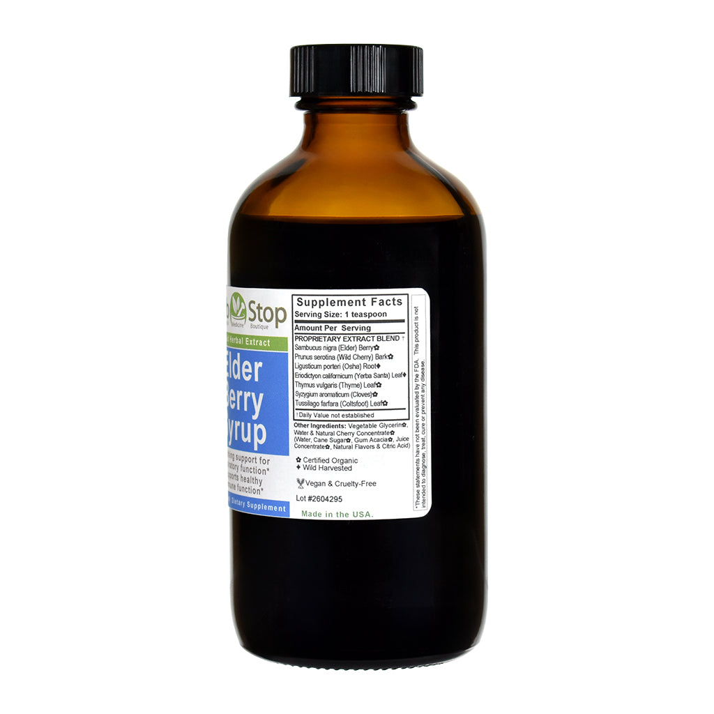 Bottle of Elder Berry Syrup with a label on a white background
