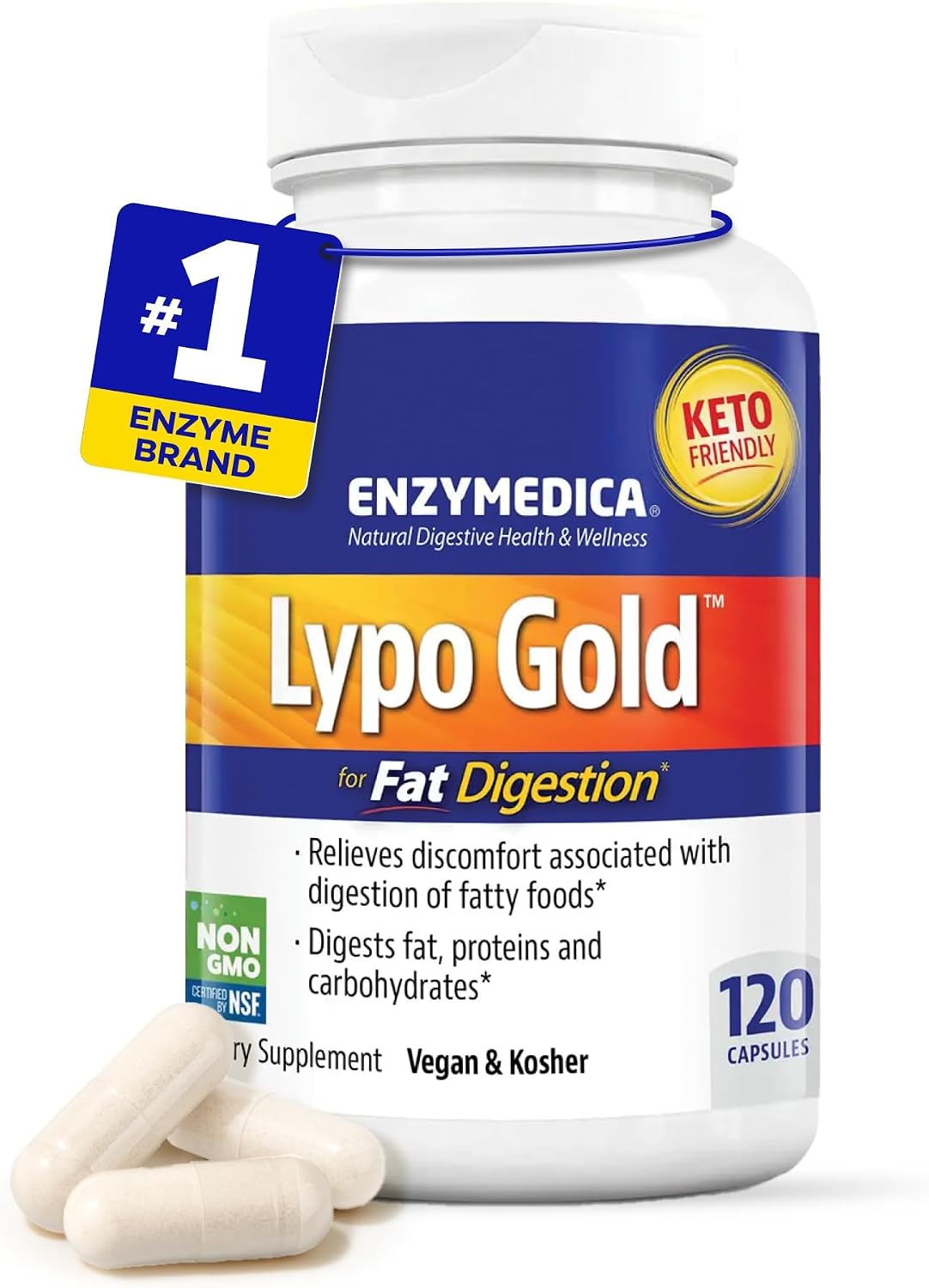 Enzymedica Lypo Gold for Fat Digestion supplement bottle with capsules