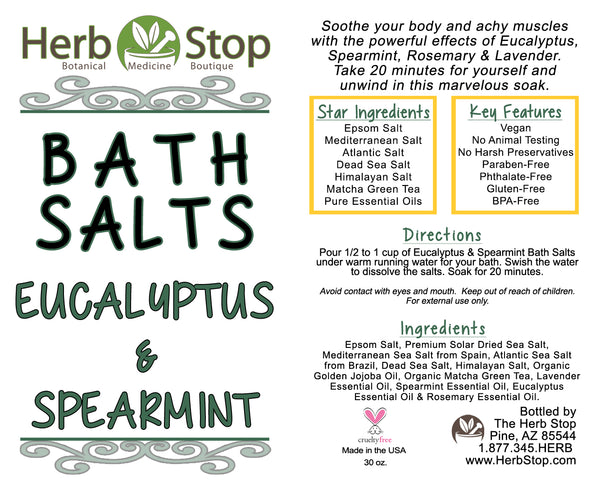 Eucalyptus & Spearmint Bath Salts Label