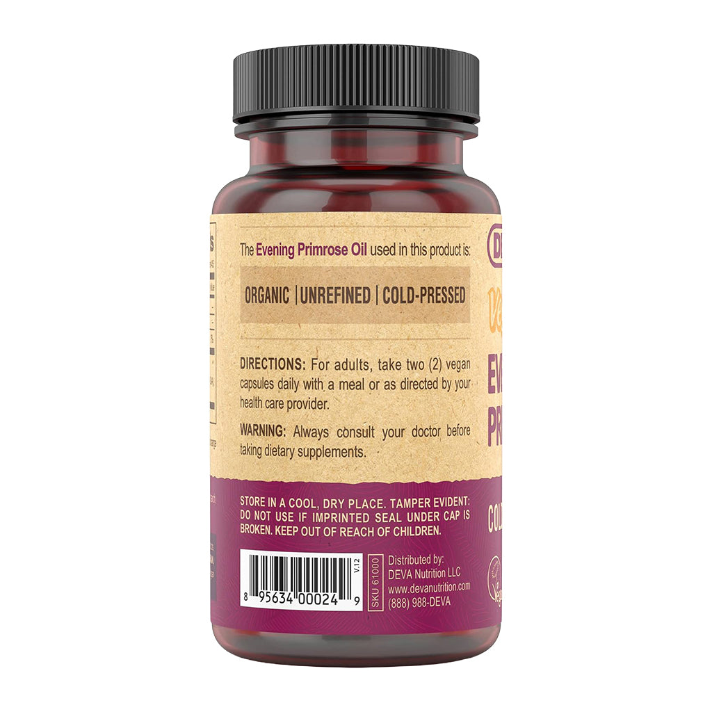 Evening Primrose Oil supplement bottle with label on a white background