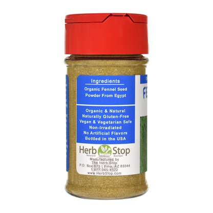Organic Fennel Seed Powder spice jar on a white background