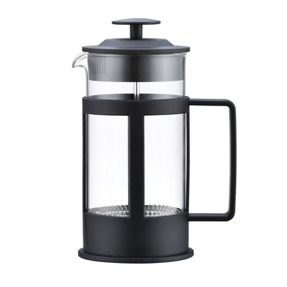 Black & glass French press on a white background