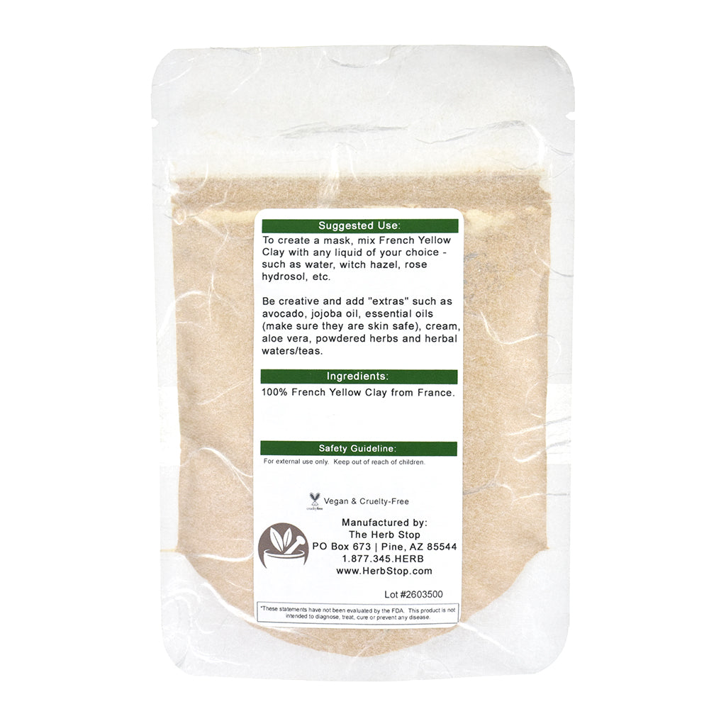 Packaged French Yellow Clay with instructions and branding on a white background