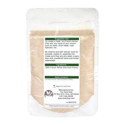 Packaged French Yellow Clay with instructions and branding on a white background