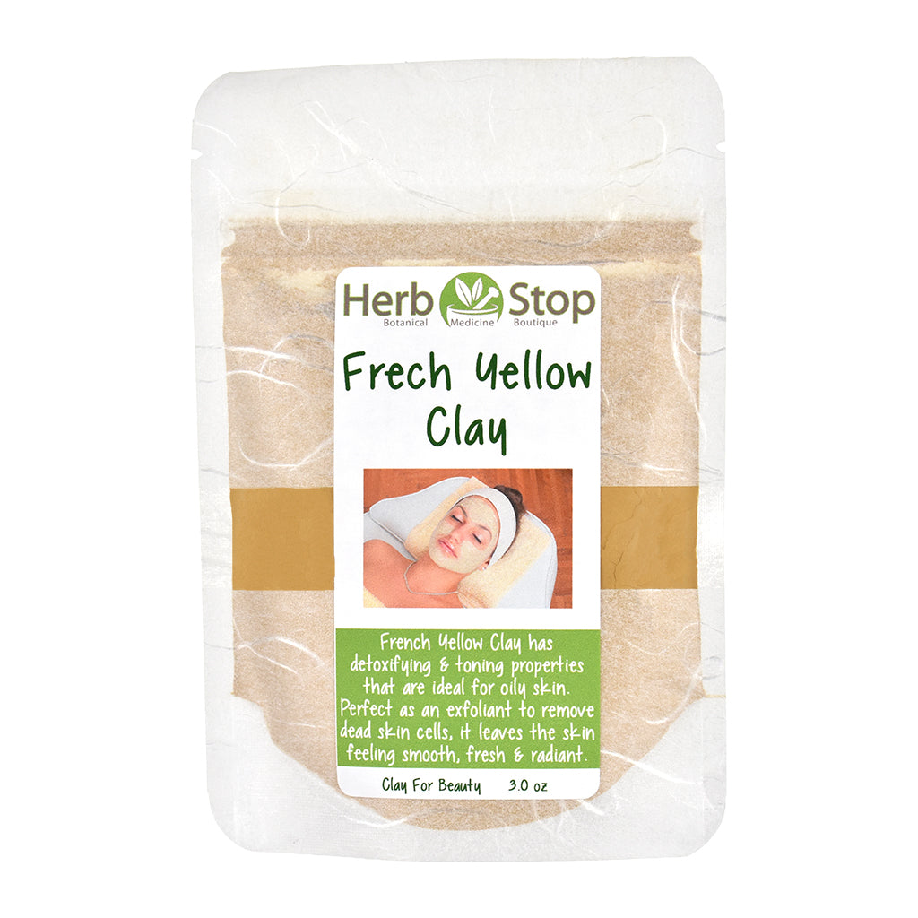 Packaged french yellow clay with Herb Stop branding on a white background