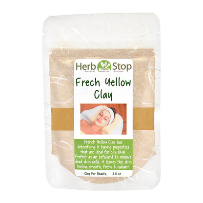 Packaged french yellow clay with Herb Stop branding on a white background