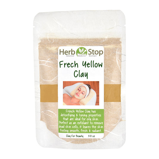 Packaged french yellow clay with Herb Stop branding on a white background