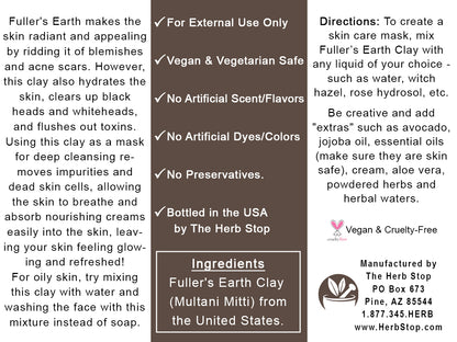 Fuller's Earth Clay - Back Label