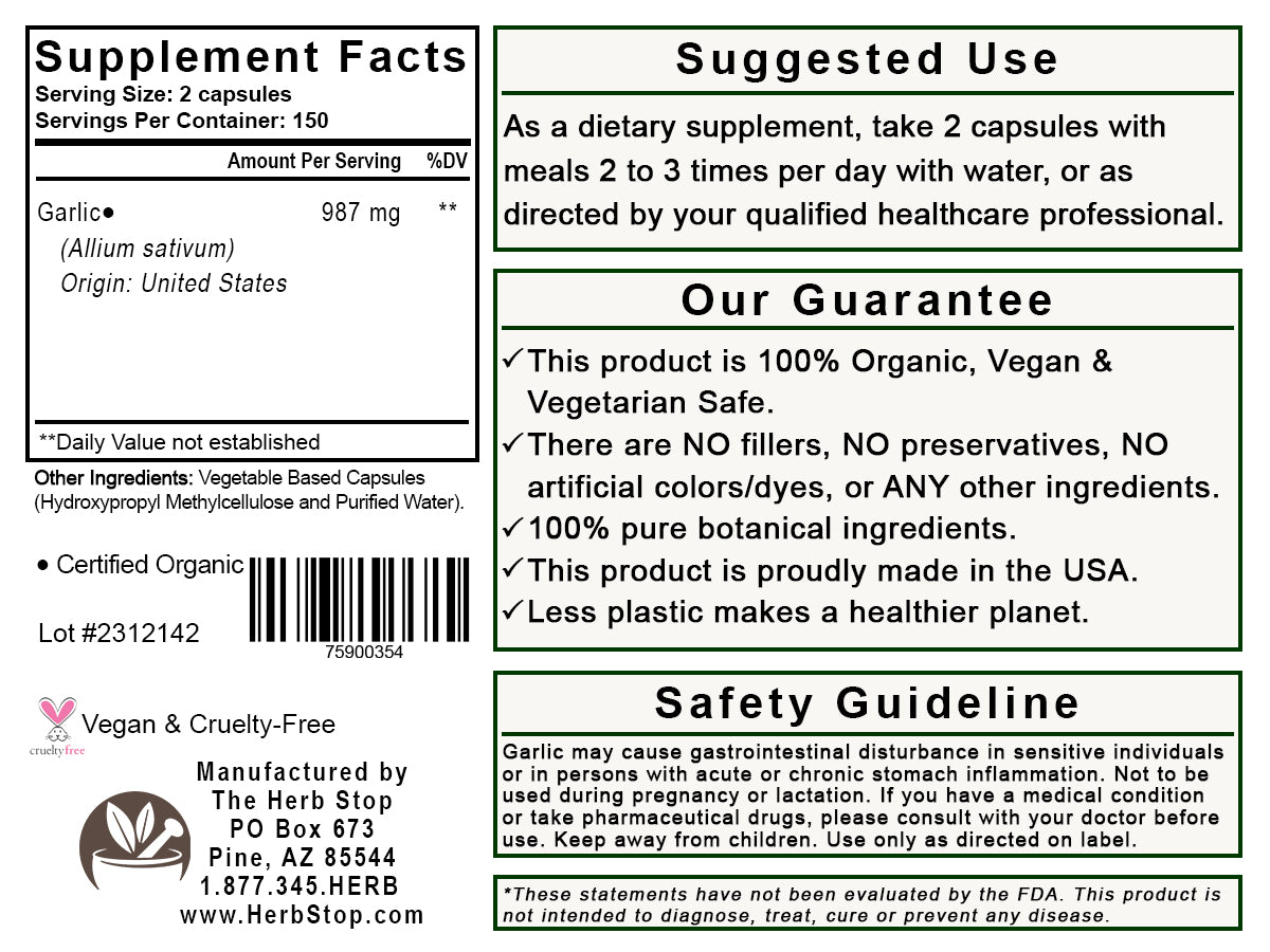Organic Garlic Capsules Label - Back