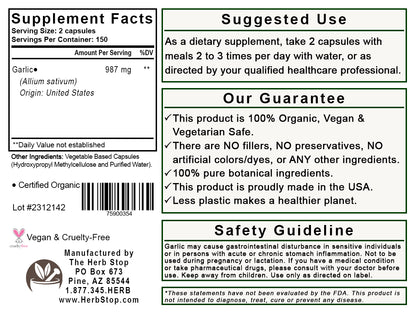 Organic Garlic Capsules Label - Back