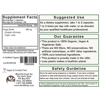 Ginger Root Capsules Label - Back