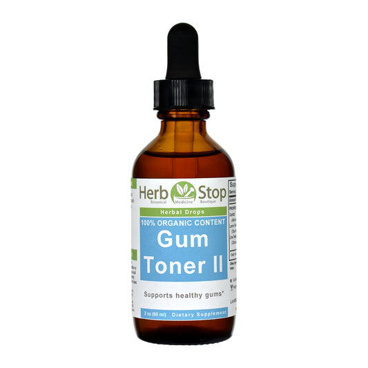 Bottle of Herb Stop Gum Toner II on a white background