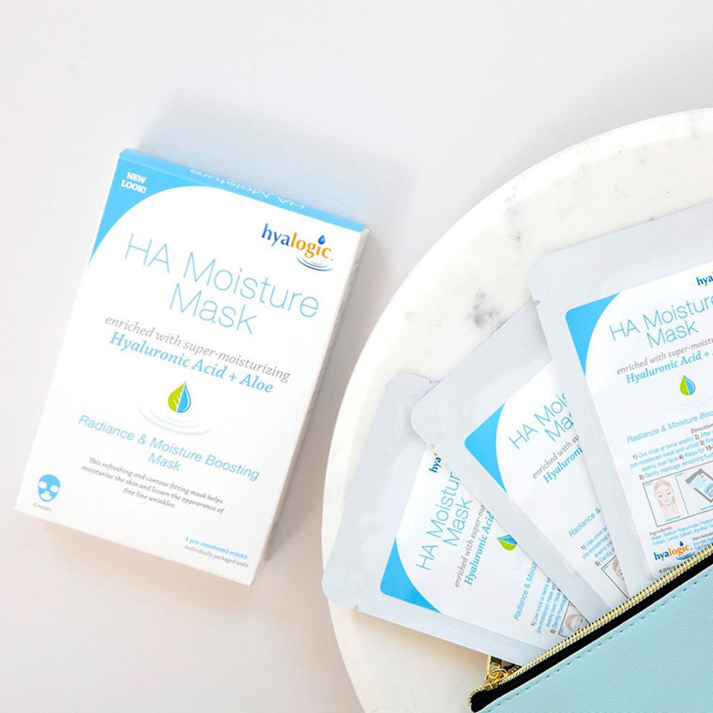 Hyalogic HA Moisture Mask packaging and sachets on a white surface