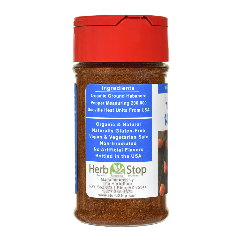 Habanero powder spice jar with red lid and label on a white background