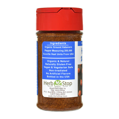 Habanero powder spice jar with red lid and label on a white background
