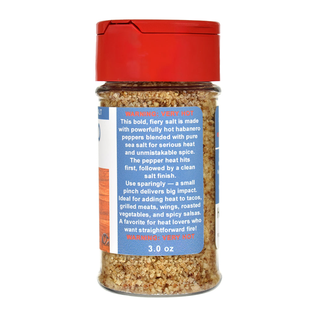 Habanero Salt spice jar with red lid and label on a white background