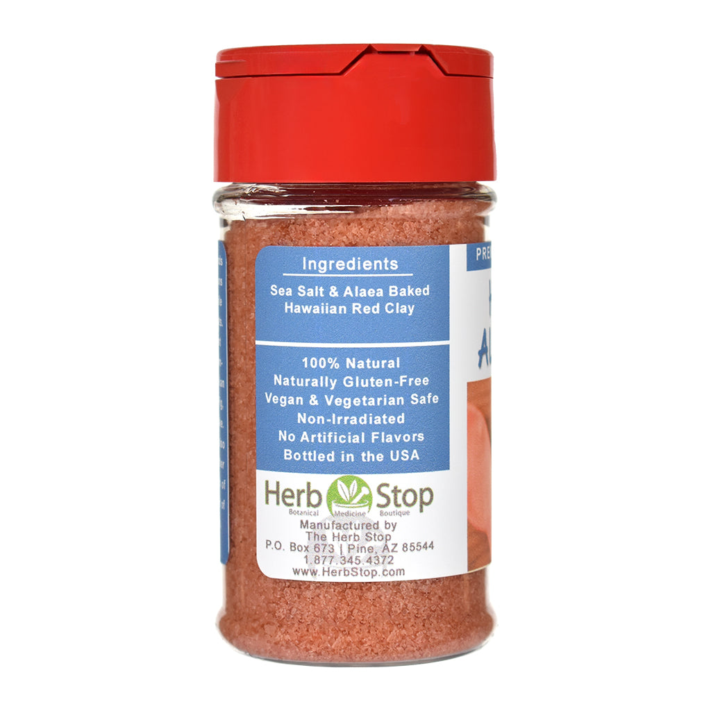 Hawaiian Alaea Salt jar with red lid and label on a white background