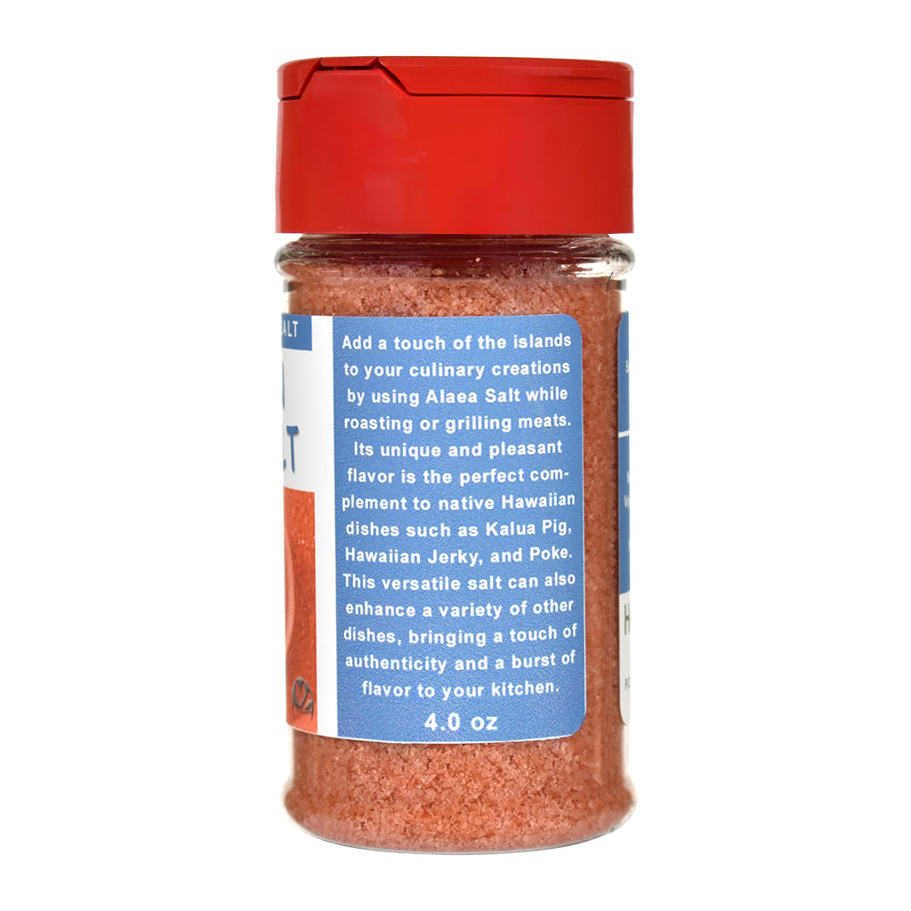 Hawaiian Alaea Salt spice jar with red lid and label on a white background