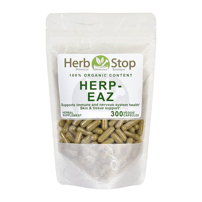 Herp-Eaz capsules package from Herb Stop on a white background