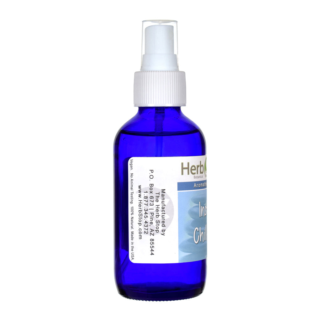 Instant Chill Mist Aromatherapy spray bottle with a white label on a white background
