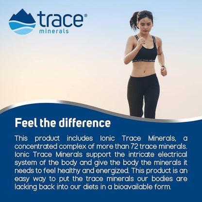 Advertisement for Trace Minerals with a woman exercising outdoors.