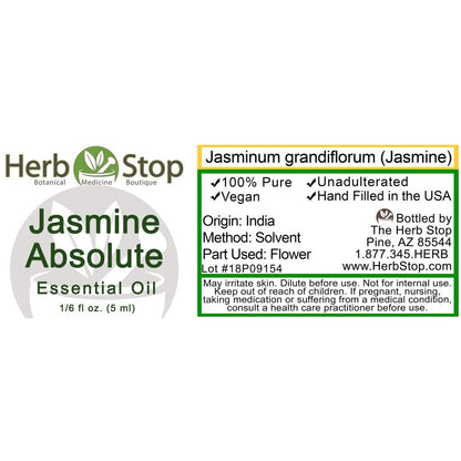Jasmine Absolute Essential Oil Label