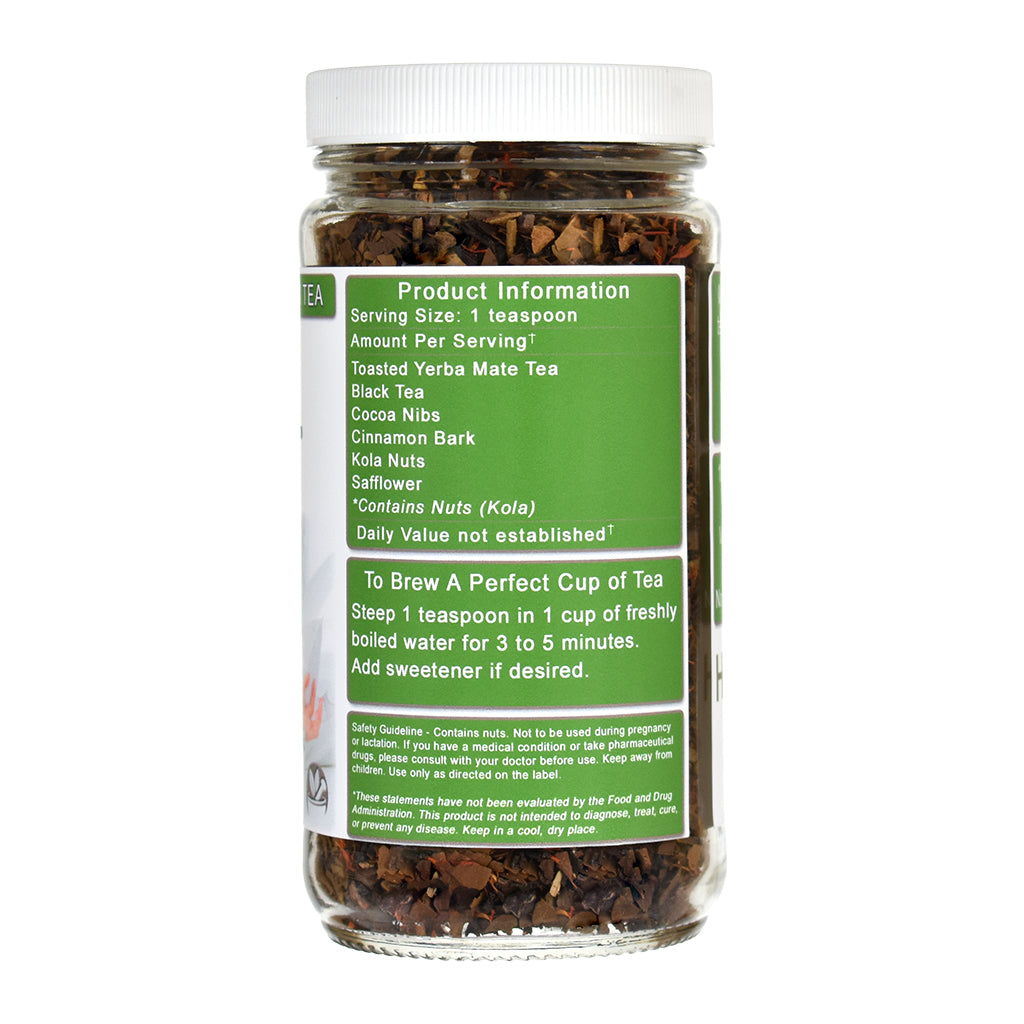 Jar of Jump Start loose-leaf tea with a green label on a white background