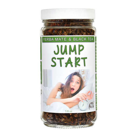 Jar of Jump Start Yerba Mate & Black Tea on a white background