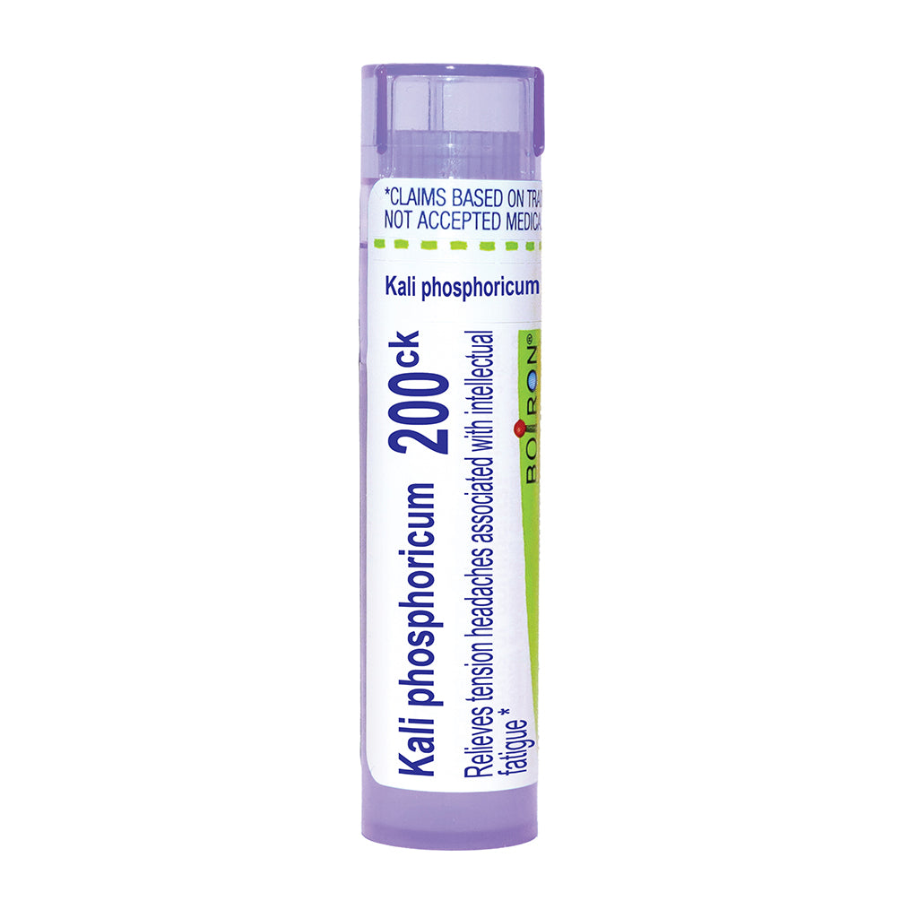 A single tube of Boiron Kali phosphoricum 200ck homeopathic medicine, shown on a plain white background.