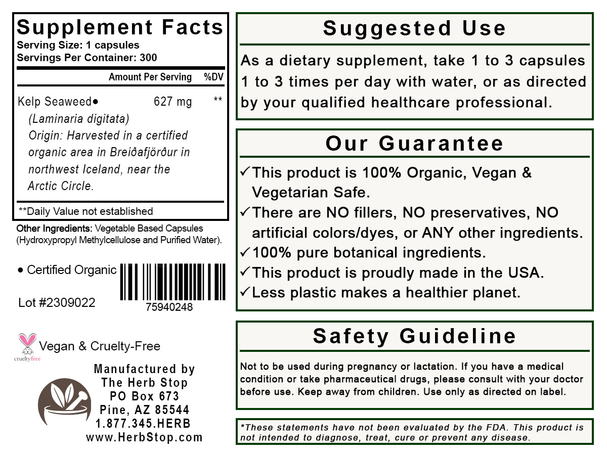 Kelp Seaweed Capsules Label - Back