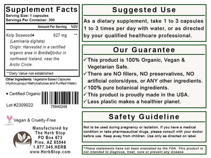 Kelp Seaweed Capsules Label - Back
