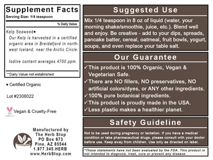 Organic Kelp Seaweed Label - Back