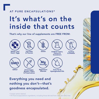 Promotional graphic for Pure Encapsulations supplements highlighting free-from claims.
