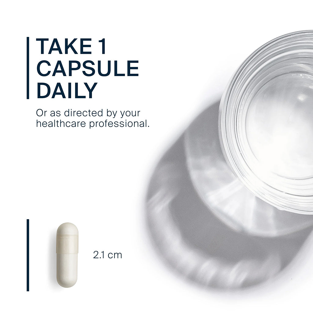 L-Theanine Capsule and glass of water with text on a white background