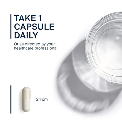 L-Theanine Capsule and glass of water with text on a white background
