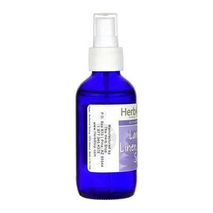 Lavender Linen & Room Spray in a blue spray bottle with a white label on a white background
