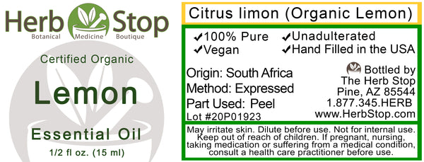 Organic Lemon Essential Oil Label