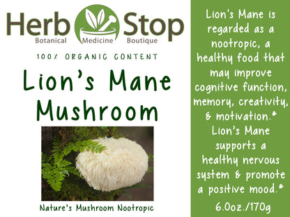 Organic Lion's Mane Mushroom Powder - Label