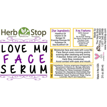 Love My Face Serum Label