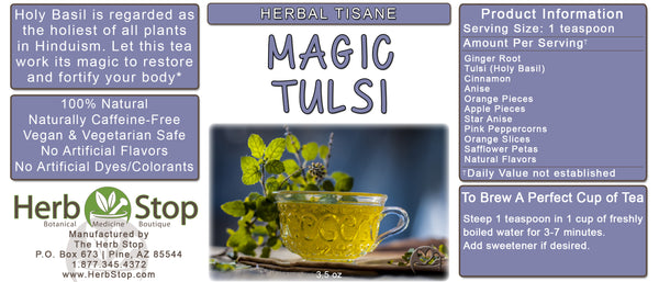 Magic Tulsi Loose Leaf Herbal Tea Label