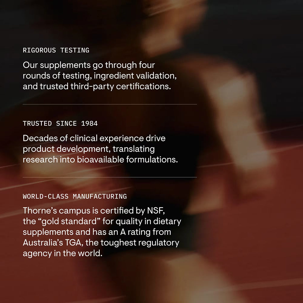 Text about rigorous testing, trusted since 1984, and world-class manufacturing on a blurred background.